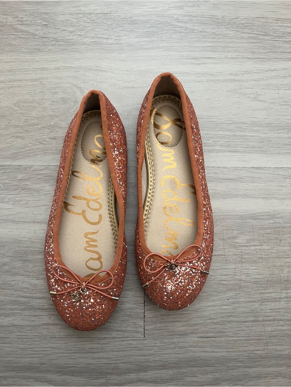 Sam Edelman Felicia Mini Girls Rose Gold Glitter Ballet Flats Size 2